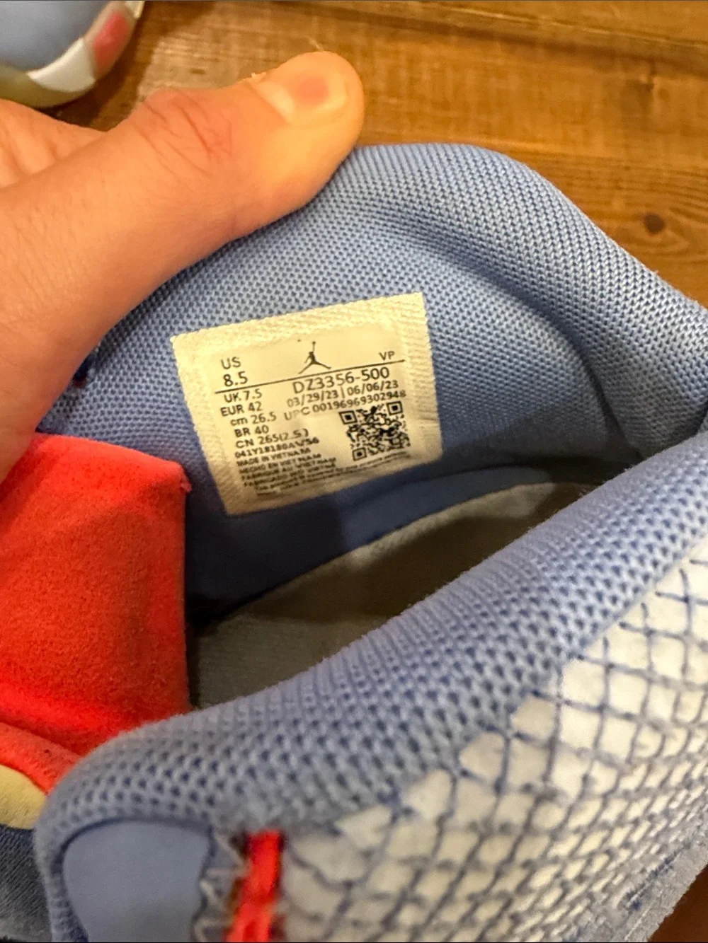 Jordan Kids Pastel Blue High-Top Sneakers with Coral Accents